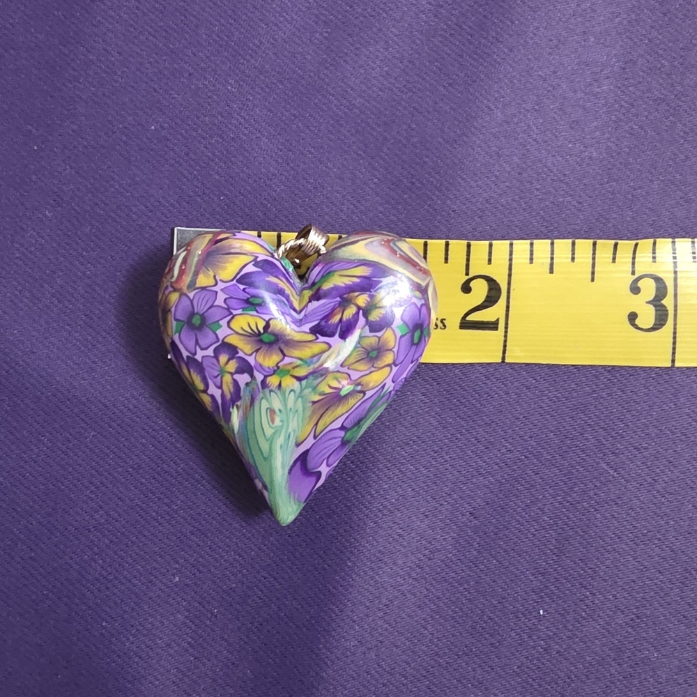 Polymer Clay Heart, Clasp is 1/20 14k Colorful Pendant - Picture 7 of 11